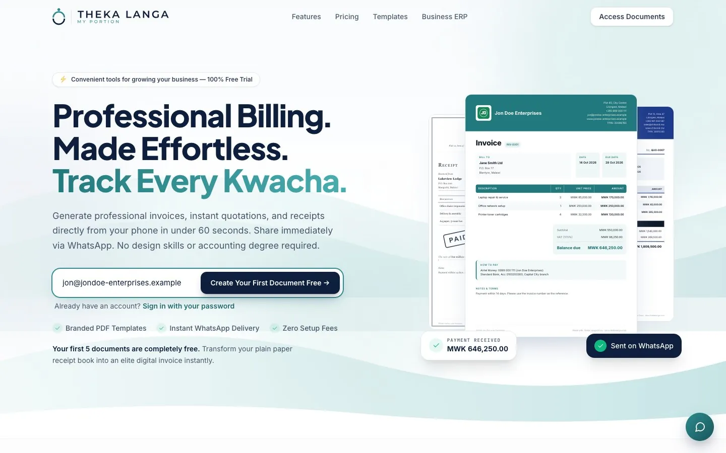 Sign up with just your email: screenshot